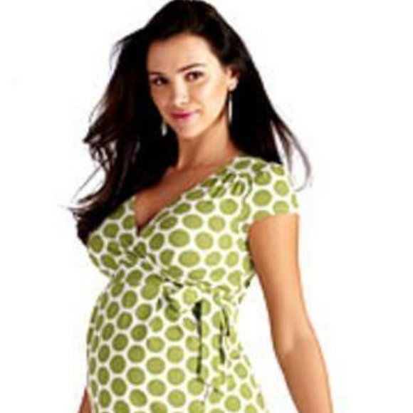 RARE Cotton Elast Motherhood Mimi Maternity lime green polka dot dress M med 6 8 - Picture 1 of 5